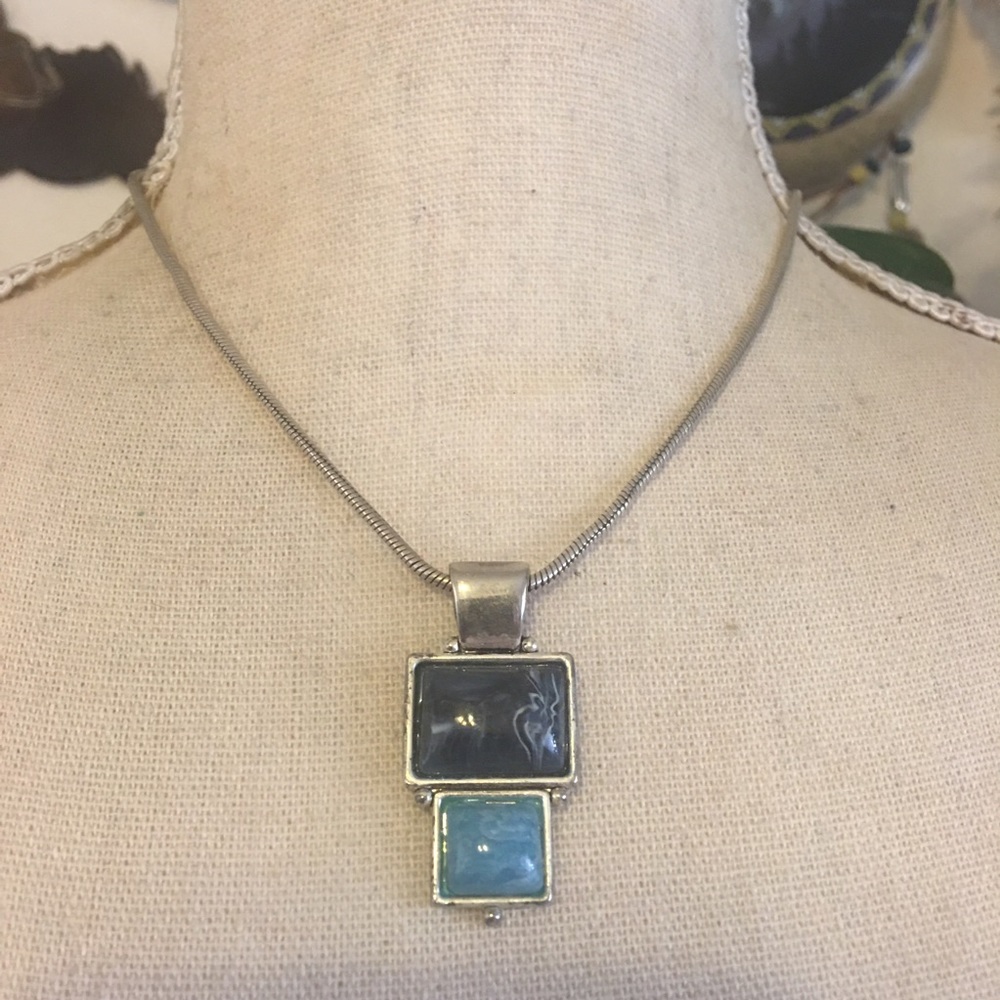 Vintage 80s Roman marble stone pendant on chain
